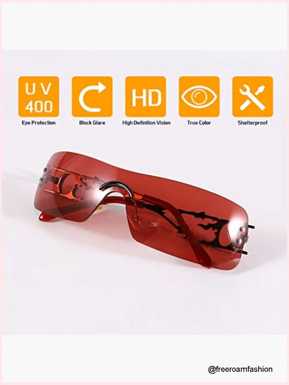Retro Rimless Rectangle Sunglasses Unisex Vintage Flame Metal Frameless Eyewear